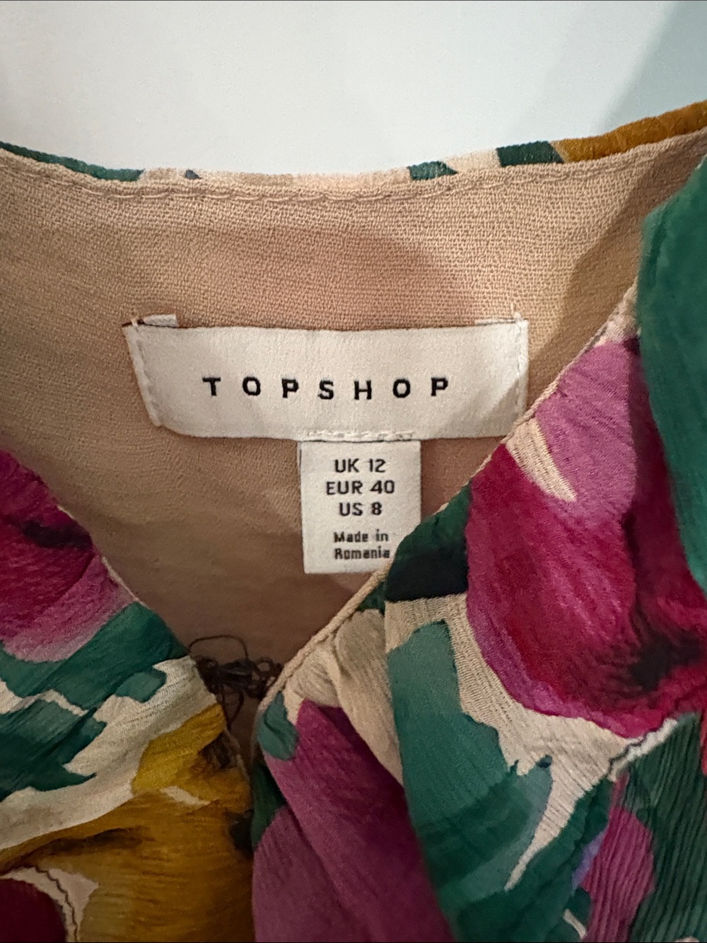 Topshop Multicolor Floral V-Neck Blouse with Pink, Green & Yellow